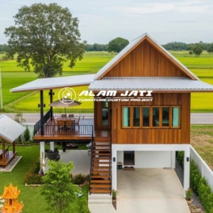 Rumah Panggung Kayu Jati Modern Minimalis