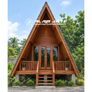 Rumah Segitiga Kayu Jati 1 Lantai Minimalis