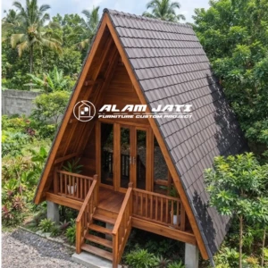 Rumah Segitiga Kayu Jati 1 Lantai Minimalis