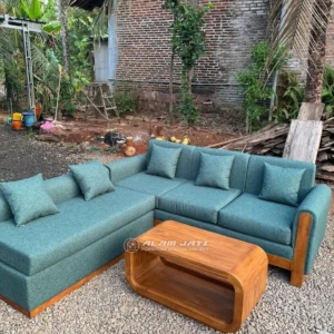 Sofa Tamu L Shape Mewah Kayu Jati