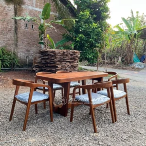 Set Meja Makan Cafe Minimalis Kayu Jati
