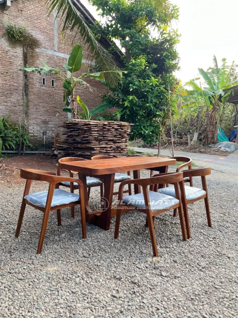 Set Meja Makan Cafe Minimalis Kayu Jati