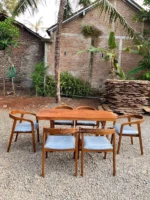 Set Meja Makan Cafe Minimalis Kayu Jati